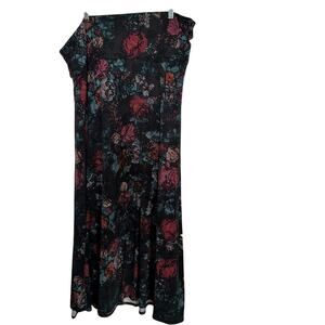 LulaRoe black Pink and blue Floral Women Maxi Skirt 3XL pull on USA Made